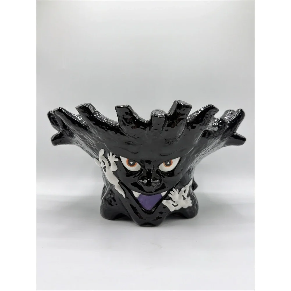 Vintage Halloween Black Haunted Tree w/ Ghosts Large Candy Dish Bowl 12
